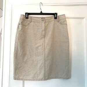 Linen Blend Career Skirt Oat Tan Preppy Mid Length Office Capsule Size US 14